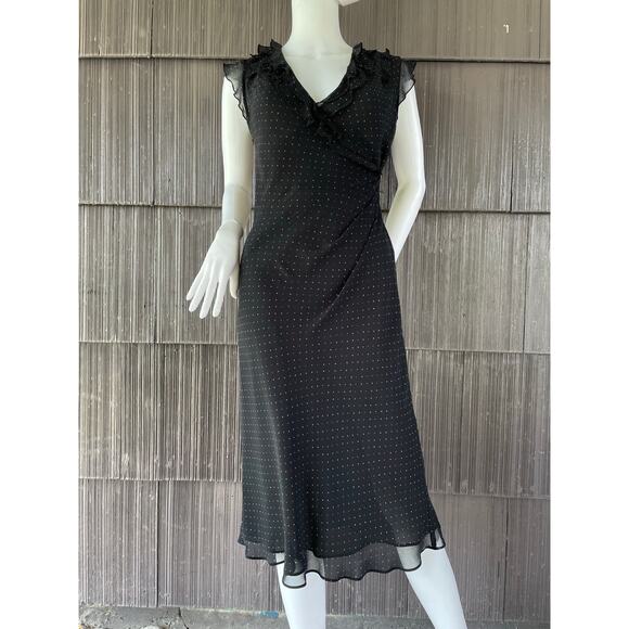🔥Vintage Y2K Express 100% Silk Polka Dot Faux Wrap Classic Feminine Dress 5/6 - Picture 4 of 16